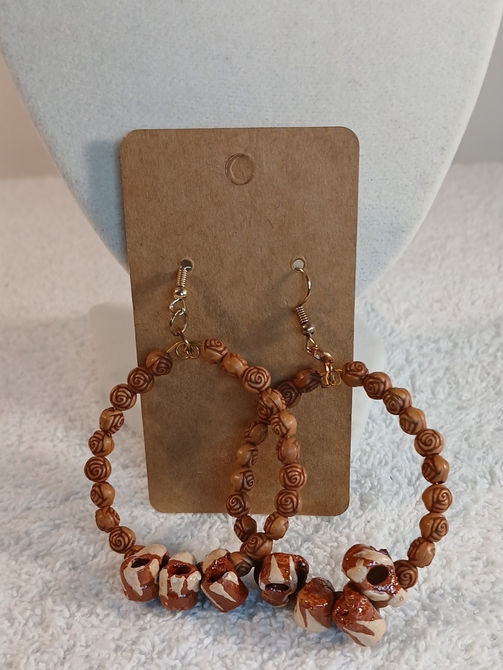 Handmade Brown Beaded Hoop Earrings